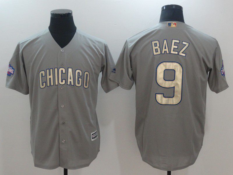 Men 2017 MLB Chicago Cubs #9 Baez Grey Gold Program Game Jersey